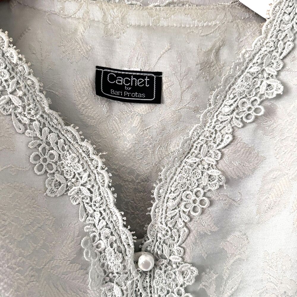 Cachet Bari Protas Light Mint Tapestry Lace Puff Sleeves Button Up Blouse‎ 11/12 - Picture 6 of 8
